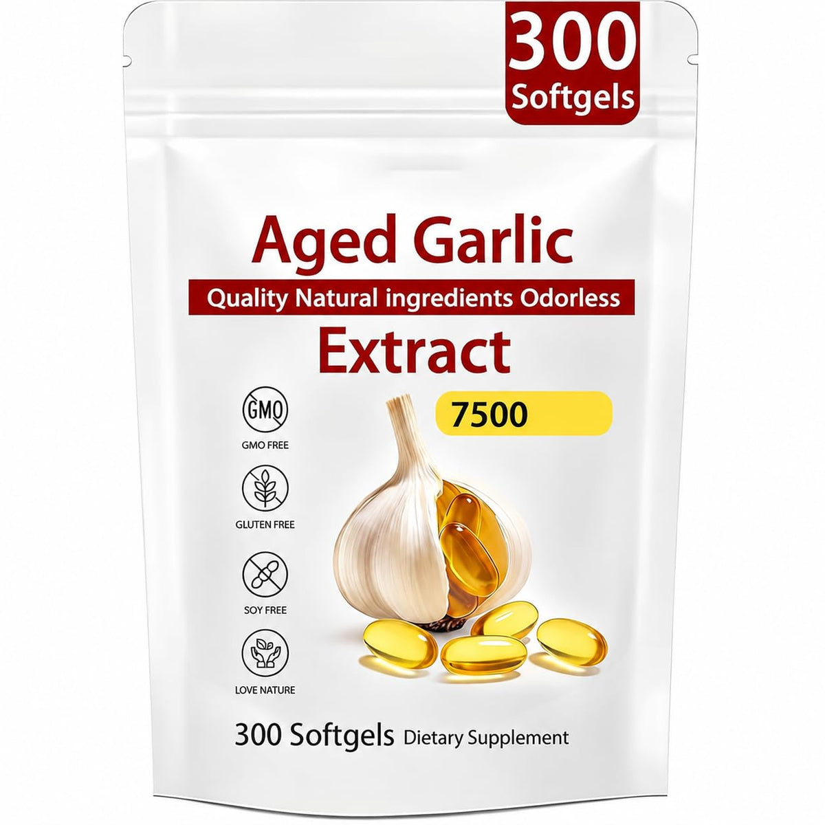 Odorless Organic Garlic Extract Capsules 300 Softgels Y334264