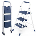 3 Step Ladder with Anti-Slip Pedal and Handrail, 500lbs Blue N31470