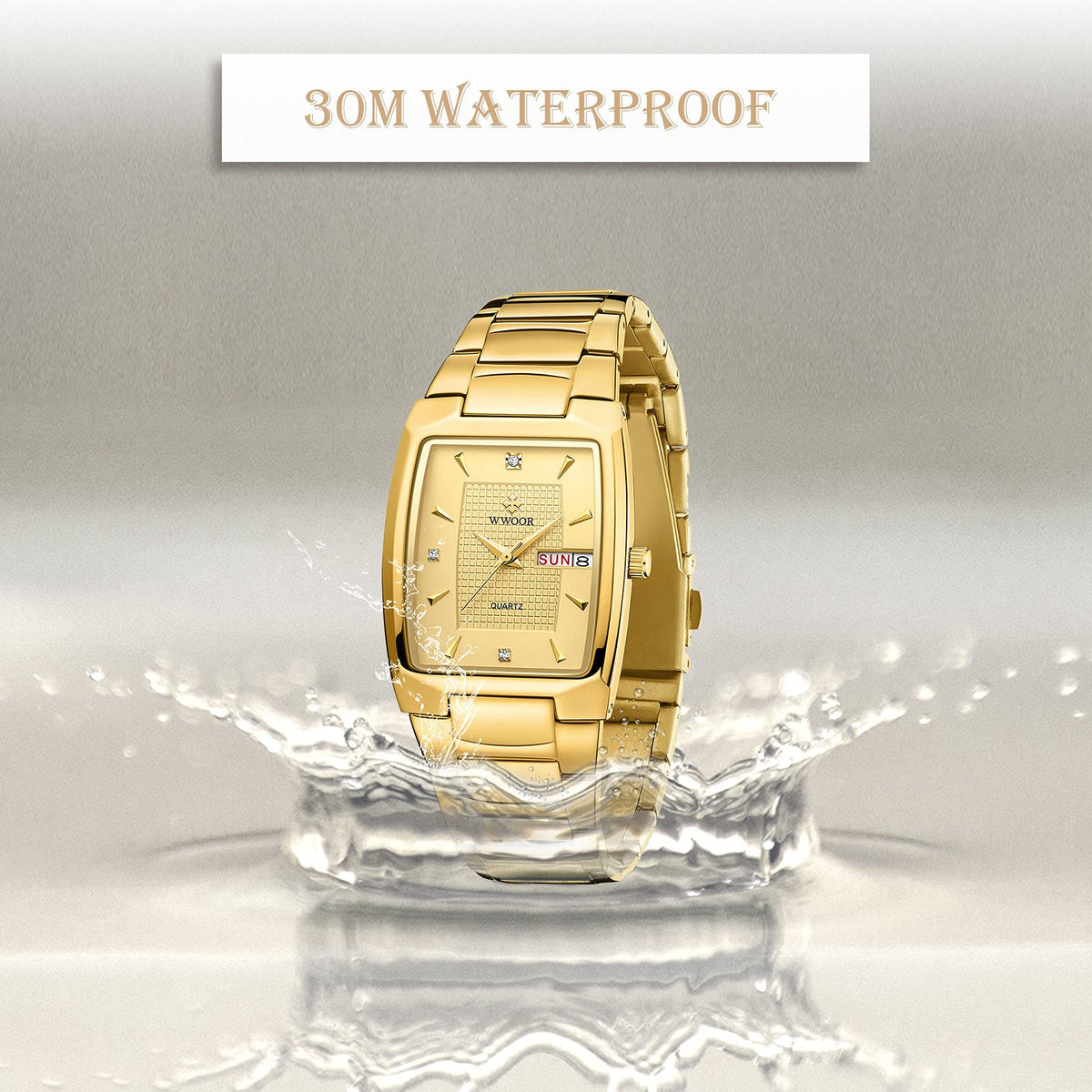 Square Stainless Steel Analog Quartz Watch with Date R1571