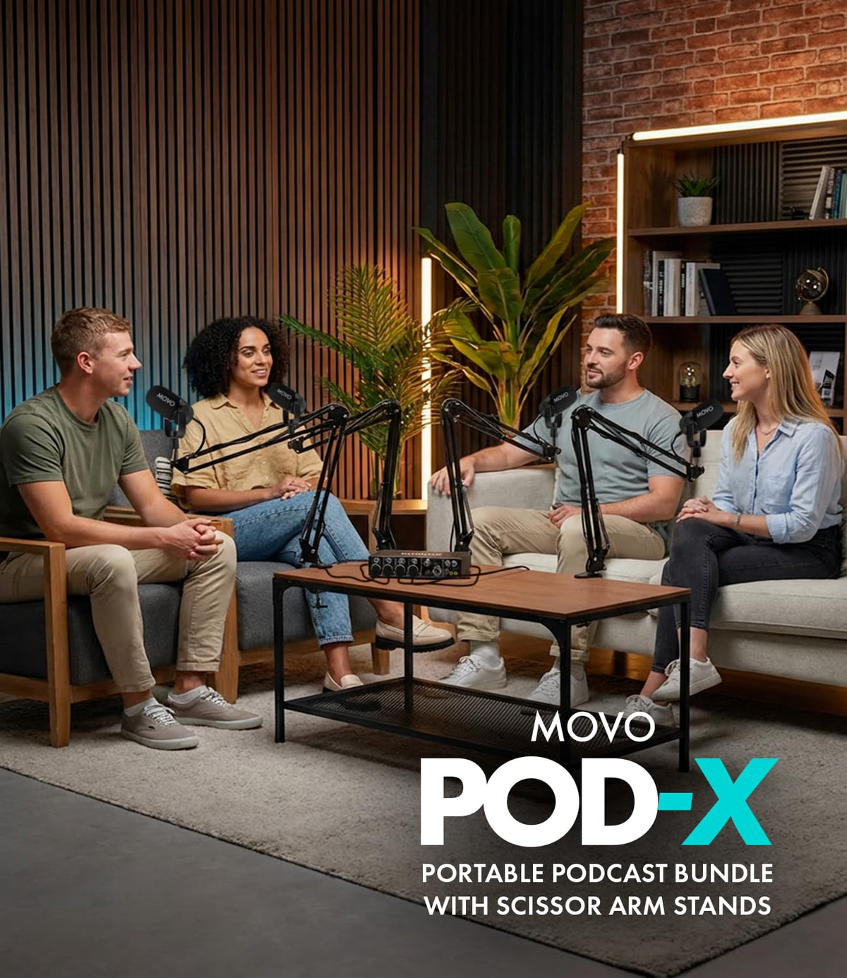 4-Person Podcast Equipment Bundle with 4-Channel USB Audio Interface and 4 Dynamic Microphones F294