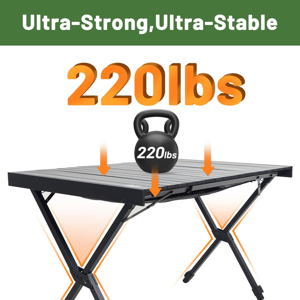 Folding Camping Table Adjustable Height Lightweight Aluminum Black Z9570