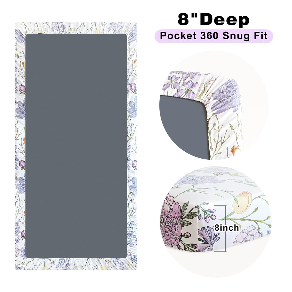 Soft Floral Crib Sheets 3 Pack 28'' X 52'' Fitted Microfiber Violet F50879