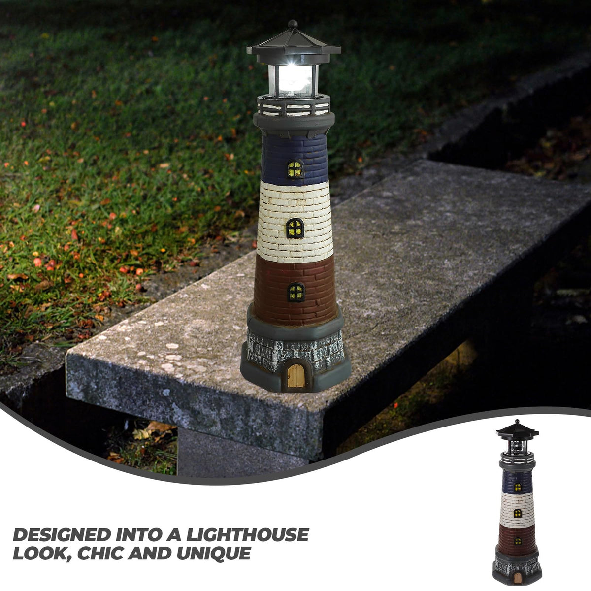 Solar Garden Lighthouse Statue 14.76In Waterproof M446