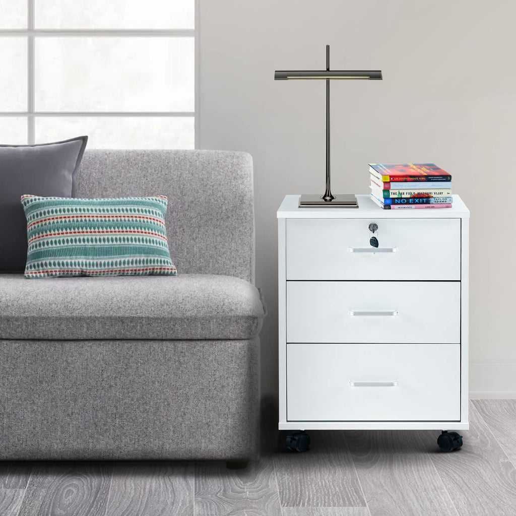 White 3 Drawer Rolling Wood File Cabinet E371