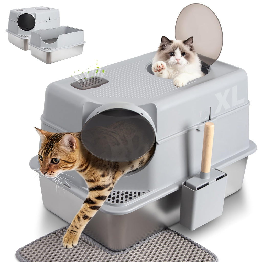 Stainless Steel Extra Large Enclosed Cat Litter Box Q724