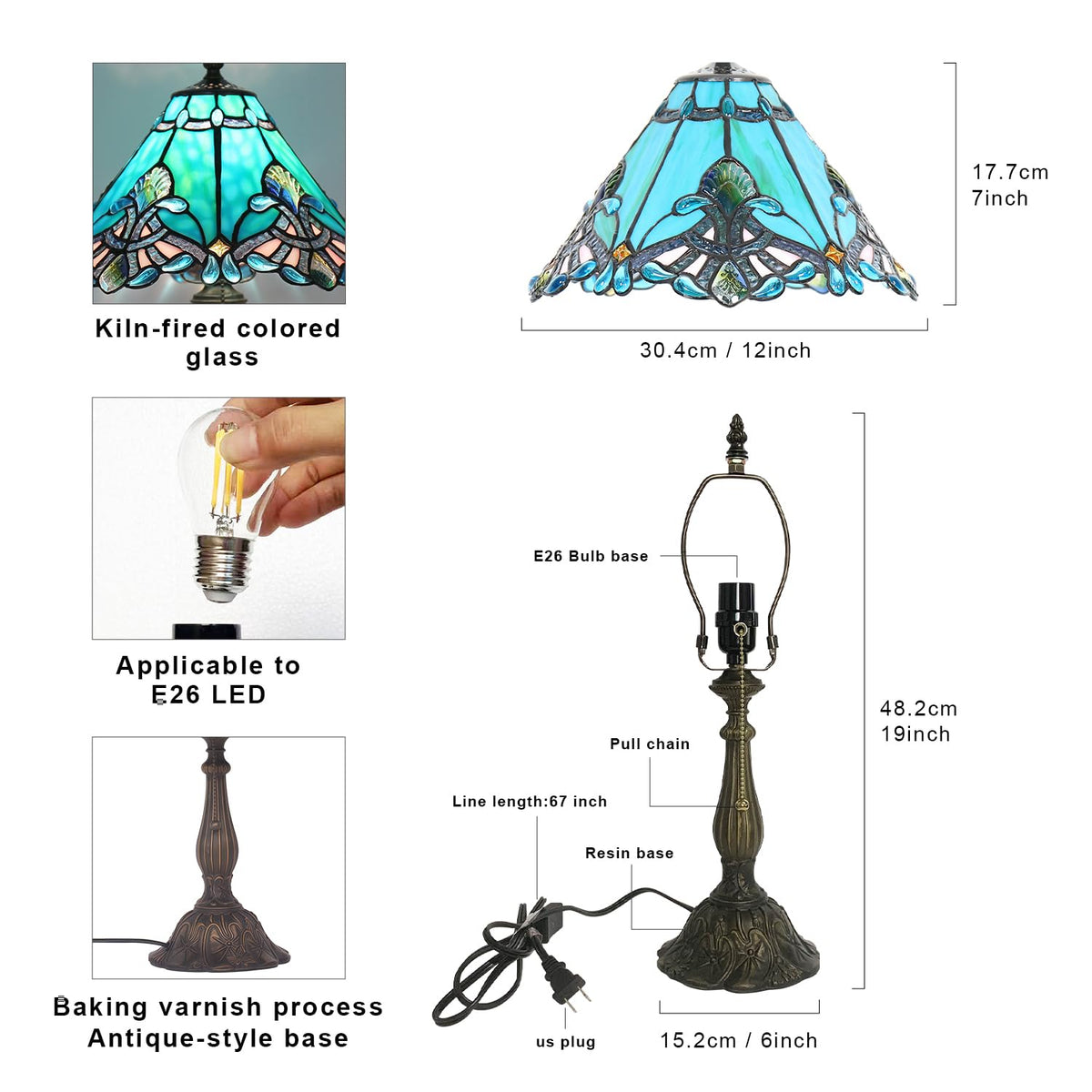Sea Blue Stained Glass Table Lamp O653