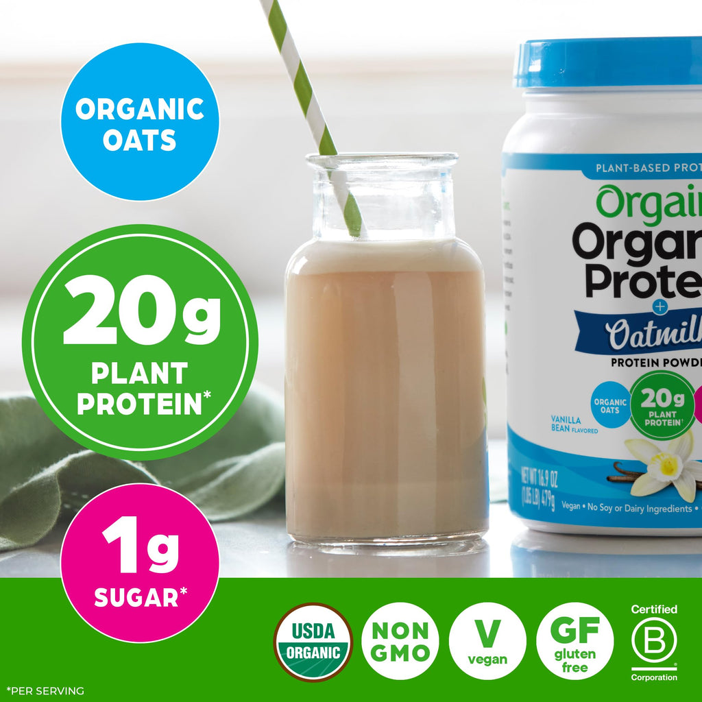 Organic Vegan Protein Powder + Oat Milk, Vanilla Bean, 20g Plant Based Protein, 1.05lb H949