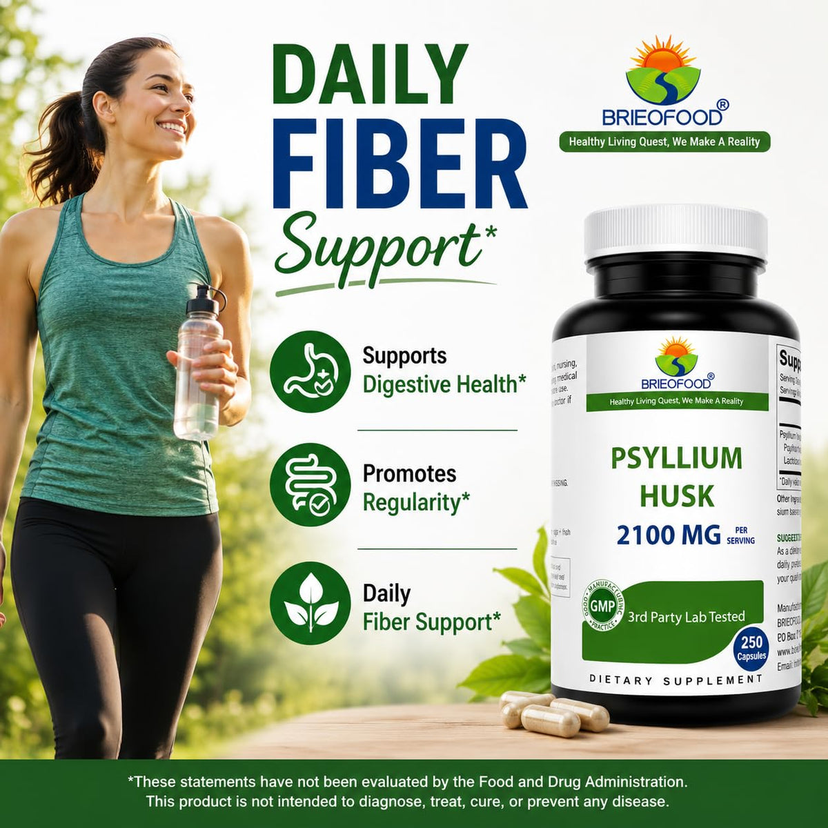 Psyllium Husk Fiber Supplement 250 Capsules B84162