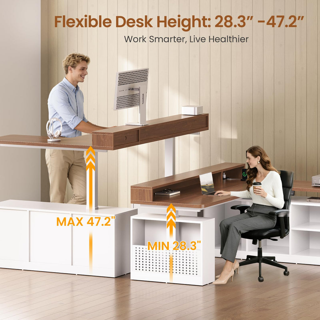 63" L Shaped Electric Standing Desk with Storage A501