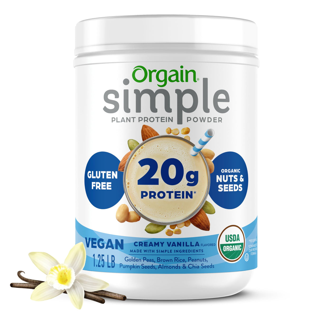 Organic Vegan Protein Powder, Vanilla, 1.25lb X220523