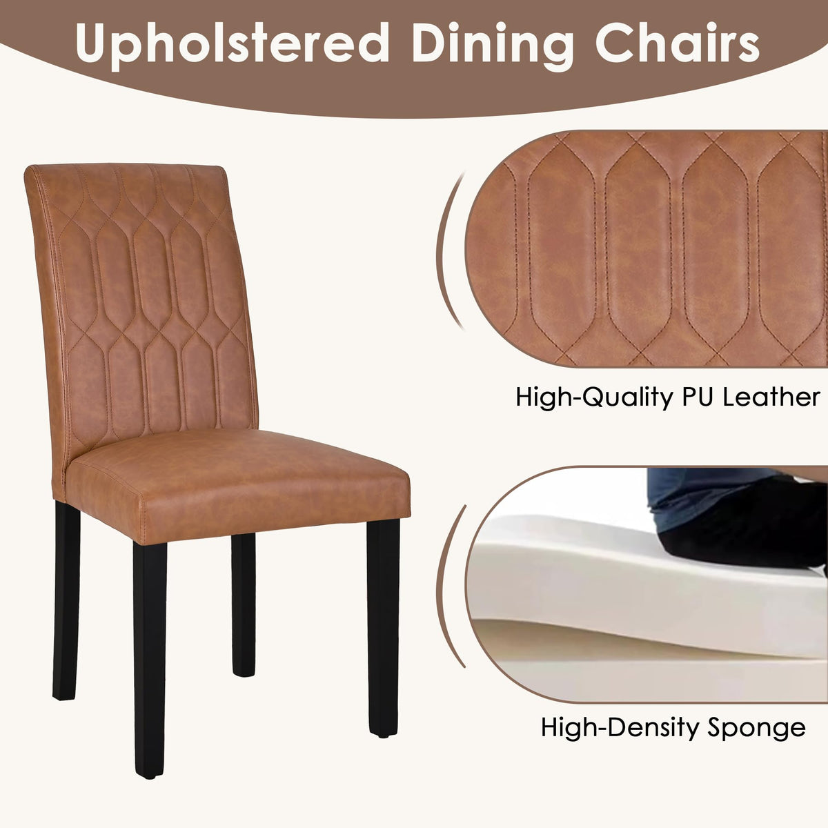 Upholstered Dining Chairs Set of 2 PU Leather Brown F995
