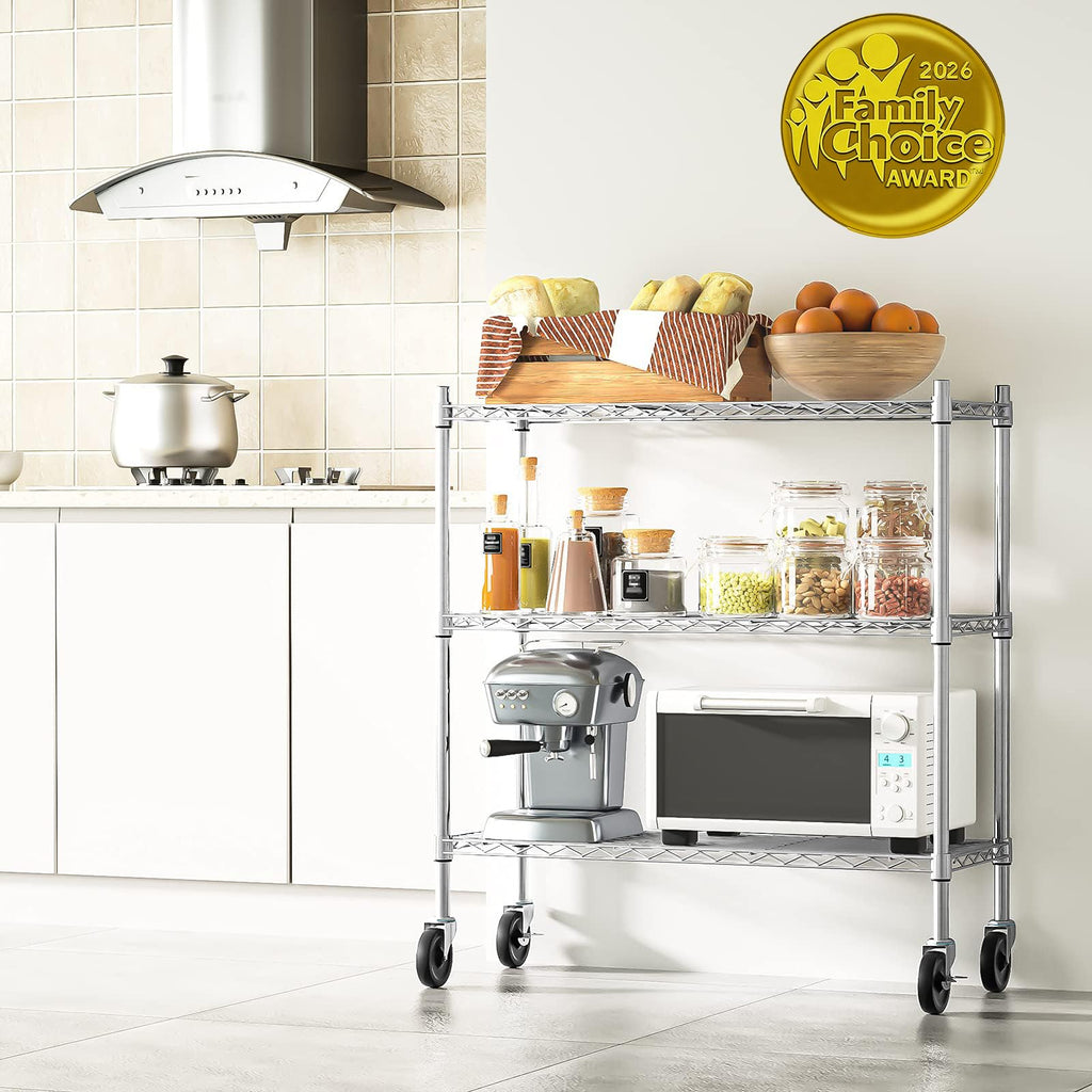 3-Tier Heavy Duty Metal Storage Shelves with Casters V58289