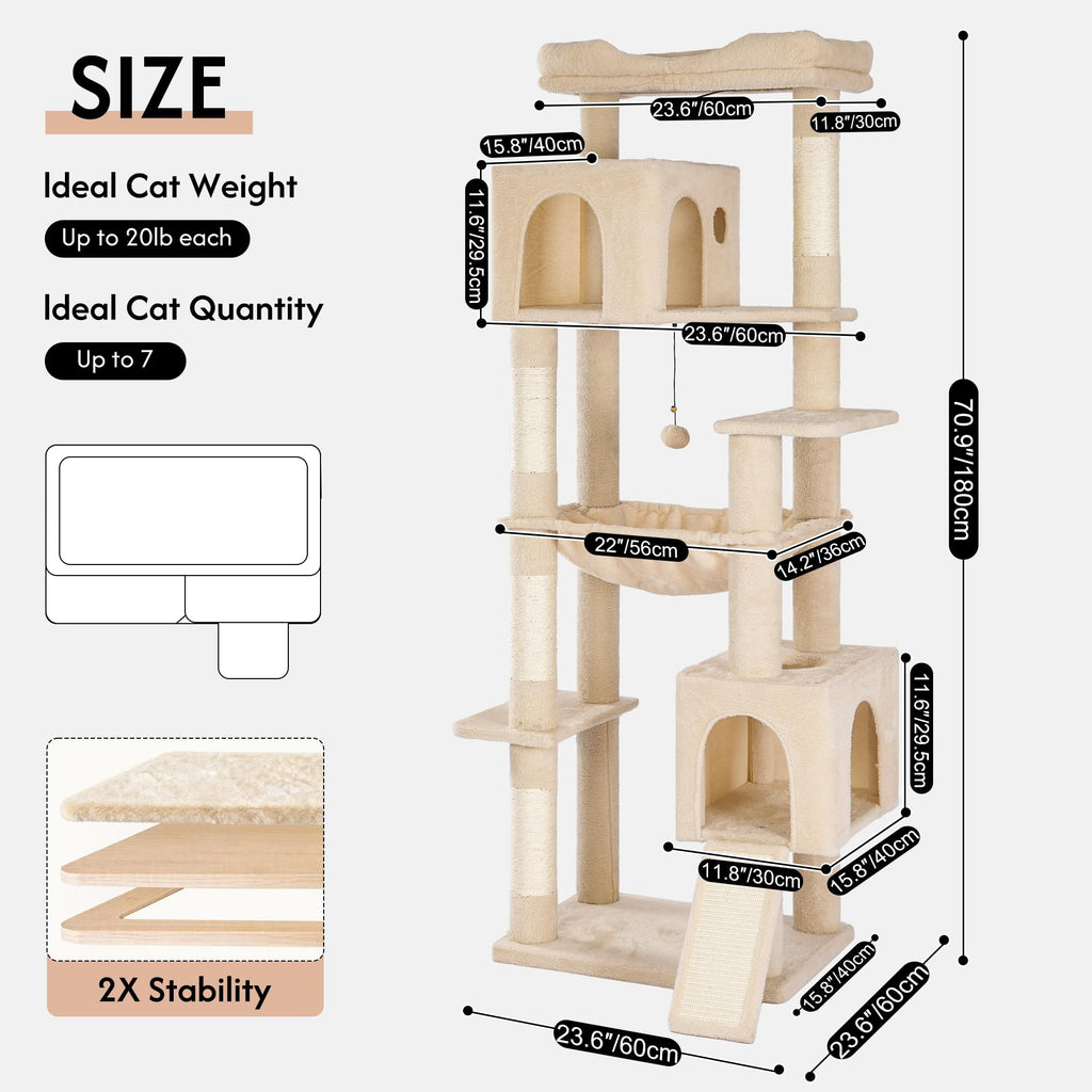 Beige Cat Tree with Hammock and Bed O8439