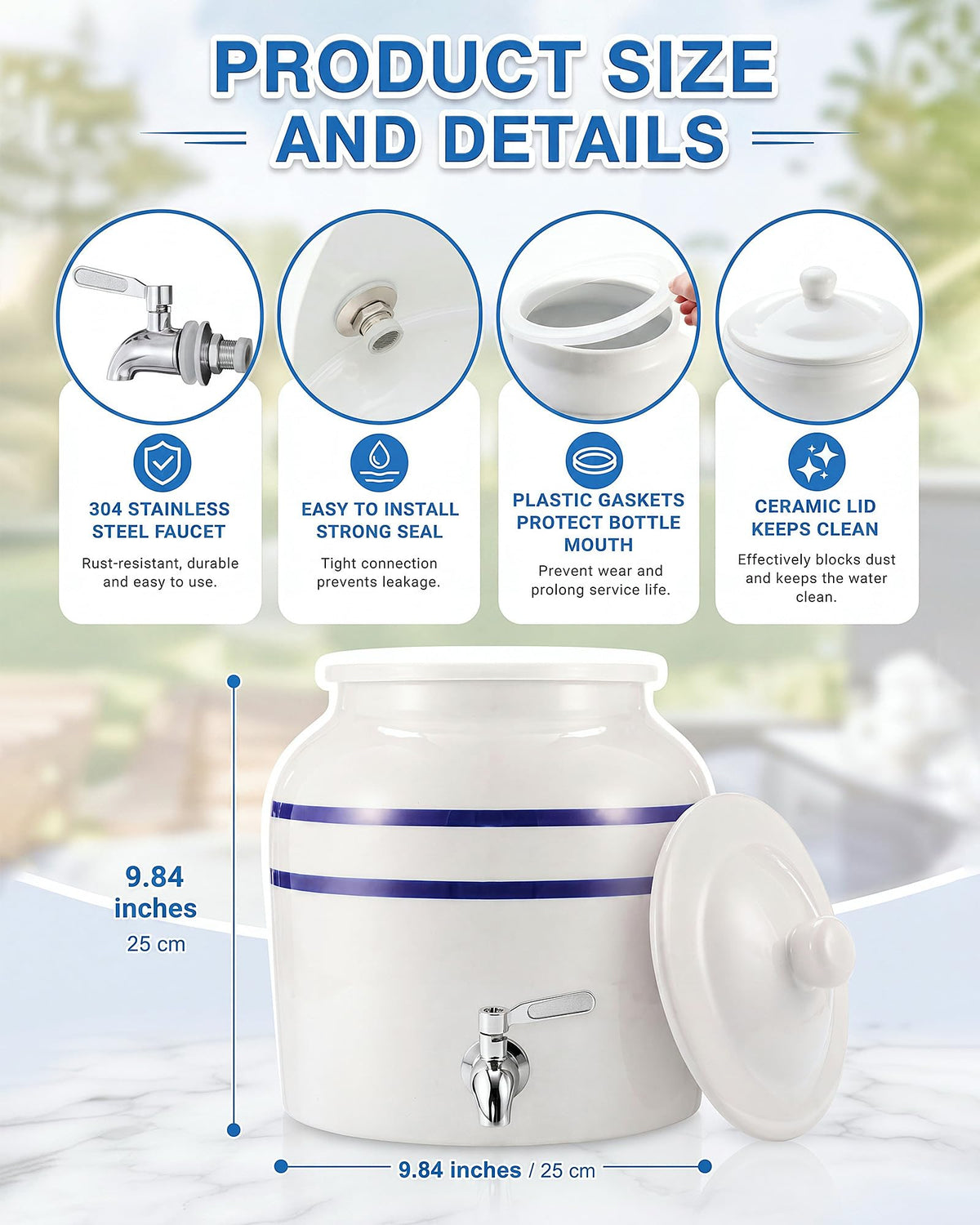 3-Tier 5 Gallon Ceramic Water Jug Holder S36029