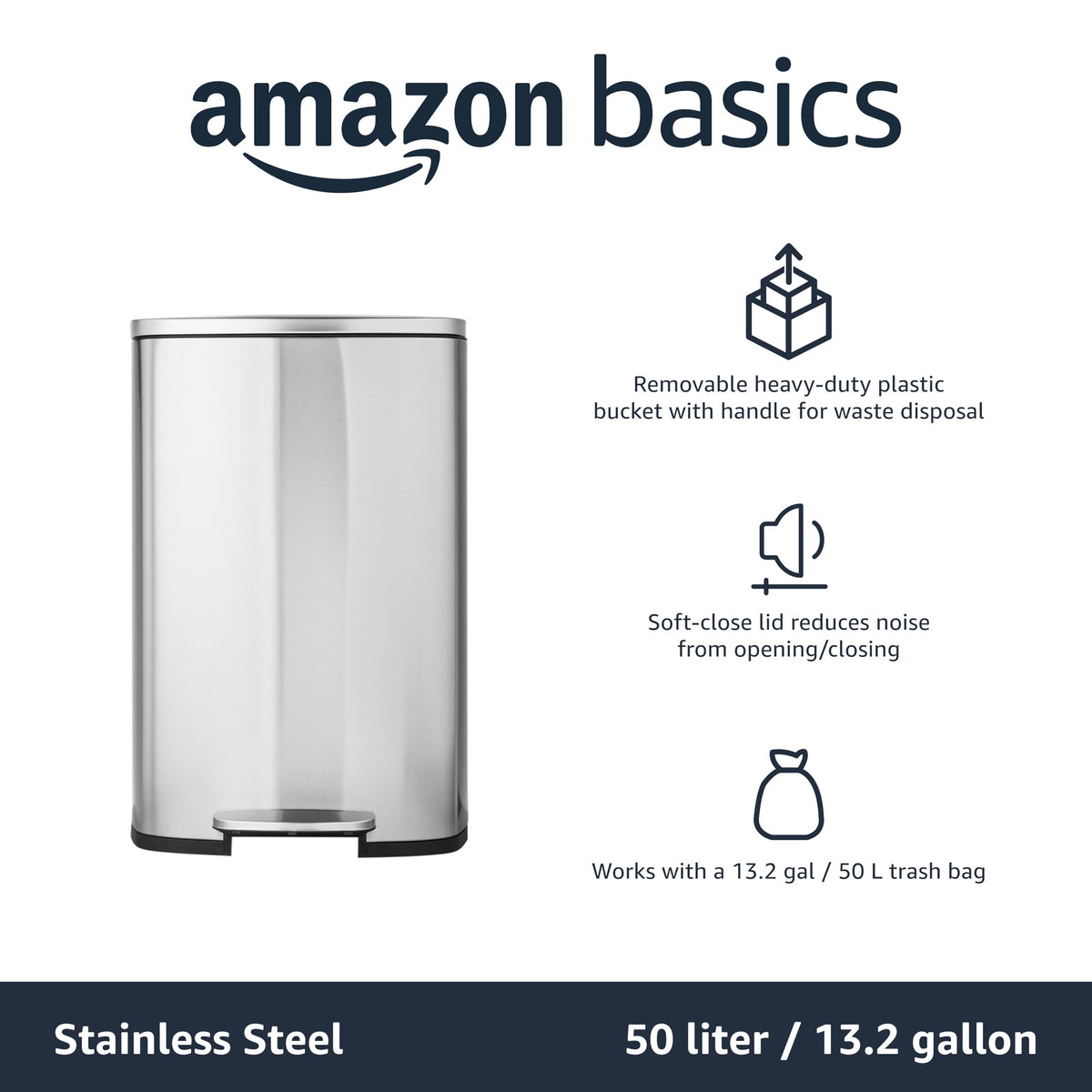 13.2 Gallon Soft-Close Stainless Steel Trash Can W263833