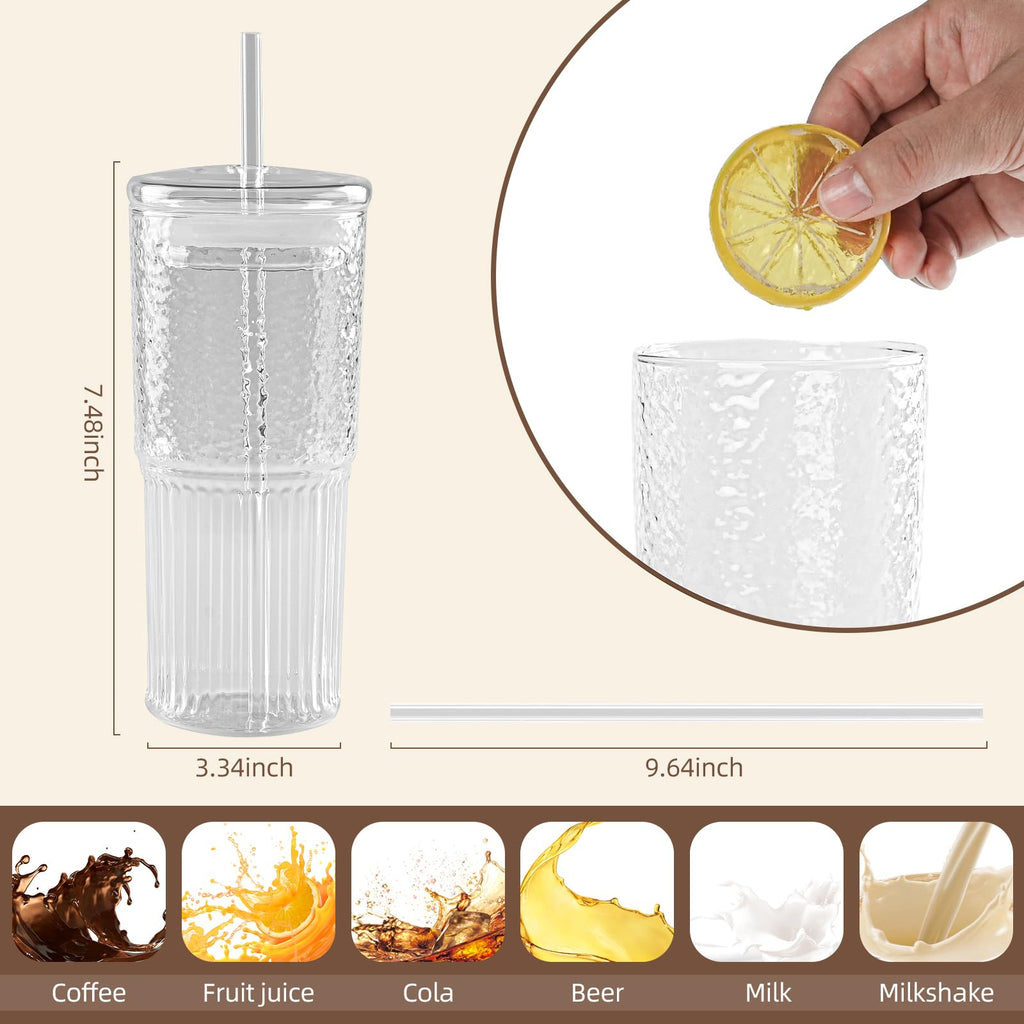 20 oz Glass Cups with Lids and Straws G39687
