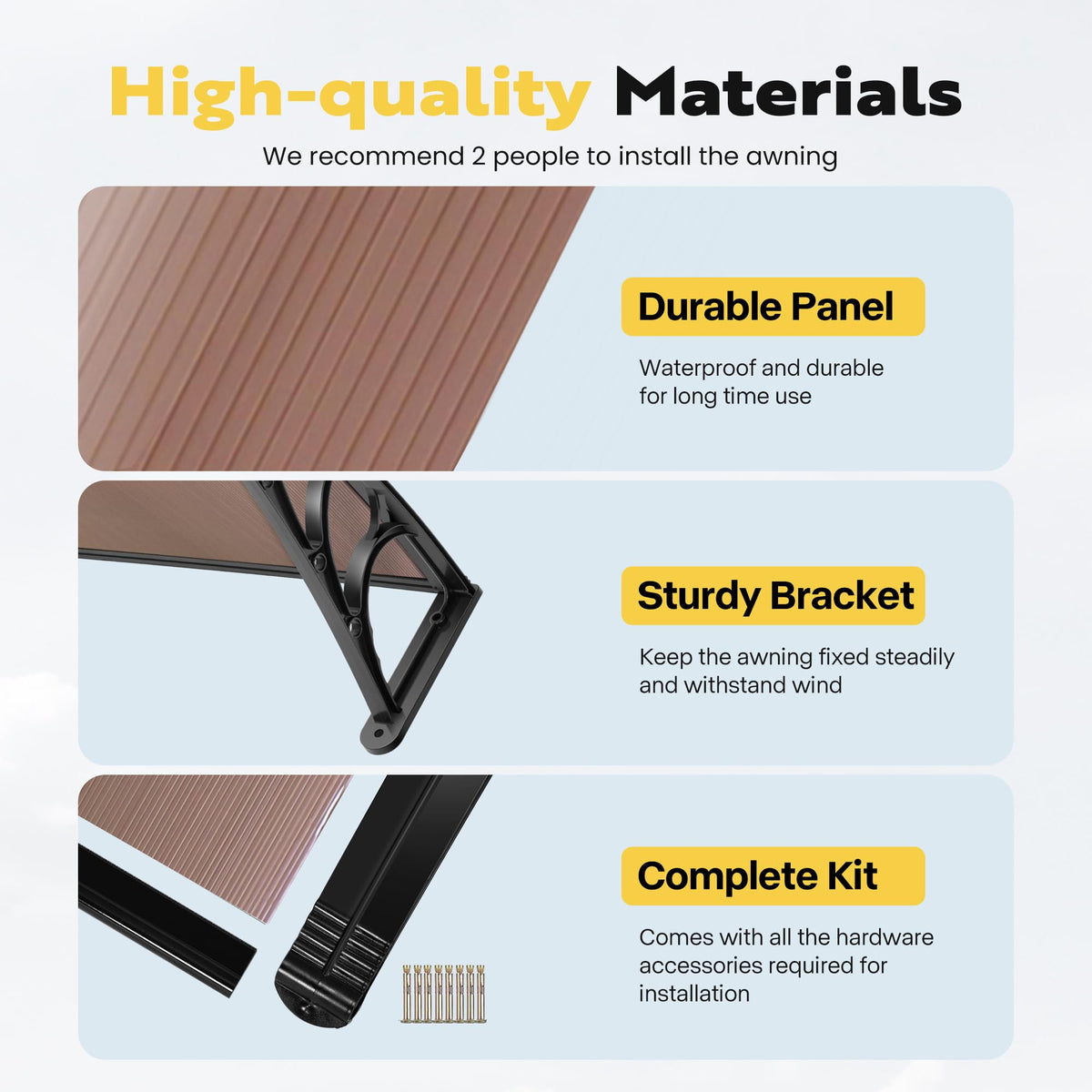 Polycarbonate Window Door Awning Brown 38 Inch x 78 Inch I695
