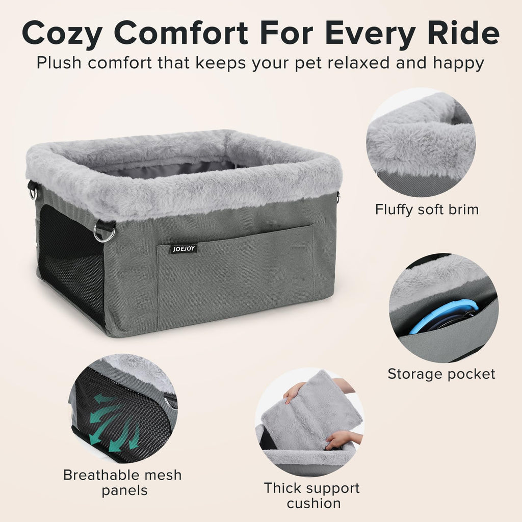 Dog Booster Seat with Metal Frame and Safety Leash, Grey R6434