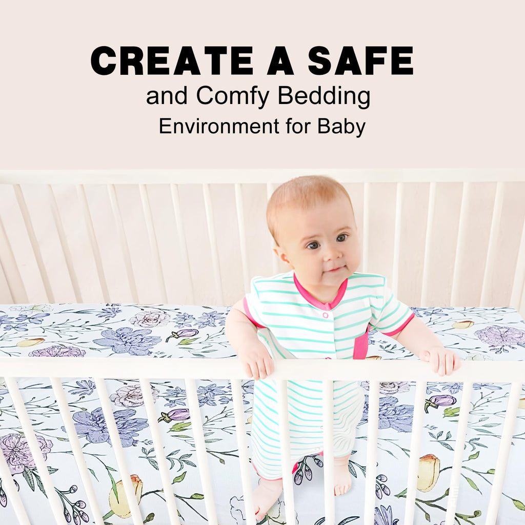 Soft Floral Crib Sheets 3 Pack 28'' X 52'' Fitted Microfiber Violet F50879