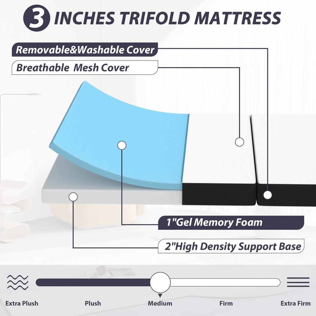 3 Inch Twin XL Tri Fold Memory Foam Mattress X206