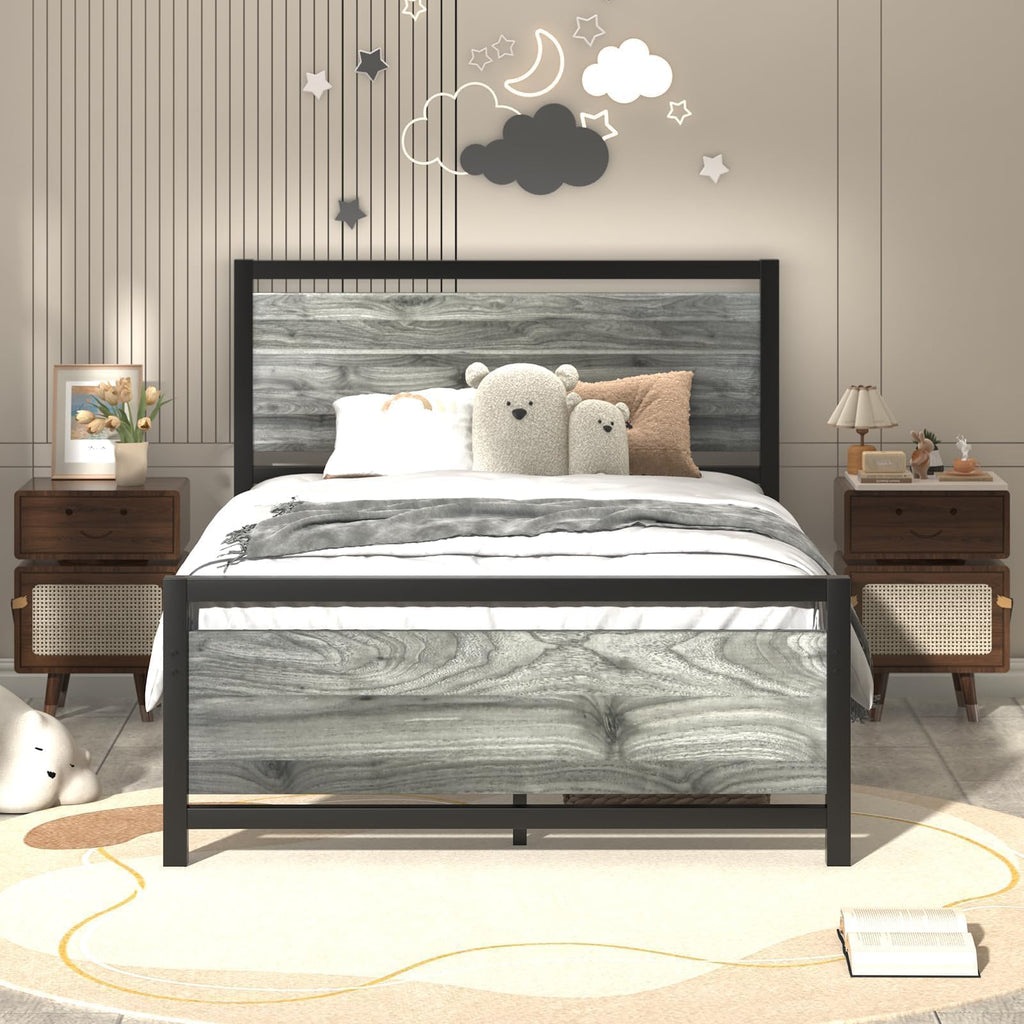Twin Metal Bed Frame with Industrial Headboard T493