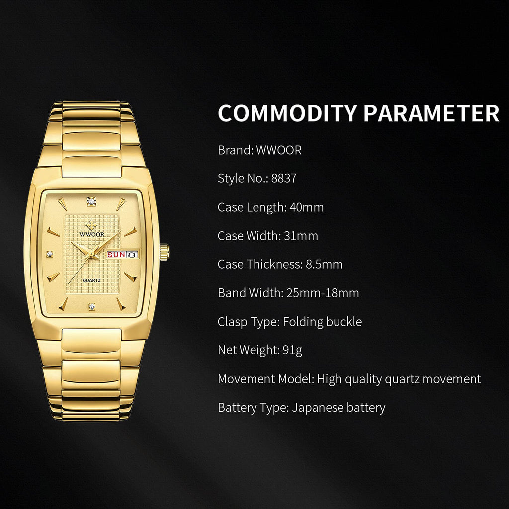 Square Stainless Steel Analog Quartz Watch with Date R1571