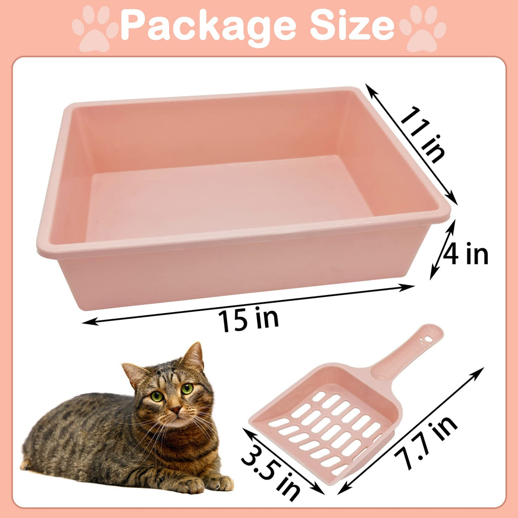 Medium Open Cat Litter Box with Scoop, Non-Stick Plastic, 15 x 11 x 4 Inches X294