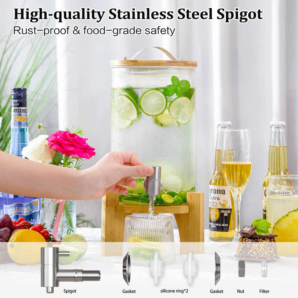 1.2 Gallon Glass Drink Dispenser with Stand and Spigot, 2 Pack V531