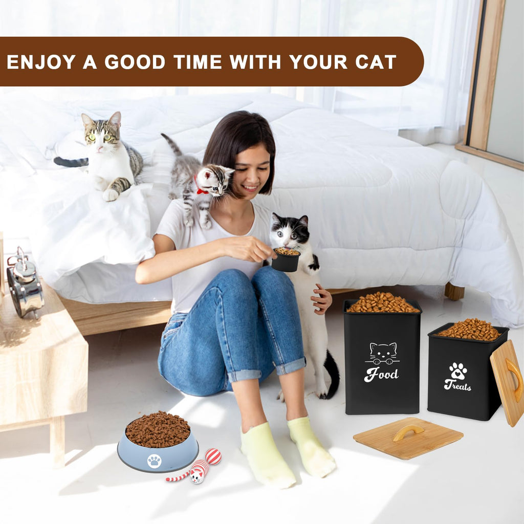 Black Airtight Cat Food Storage Container with Scoop Y878714