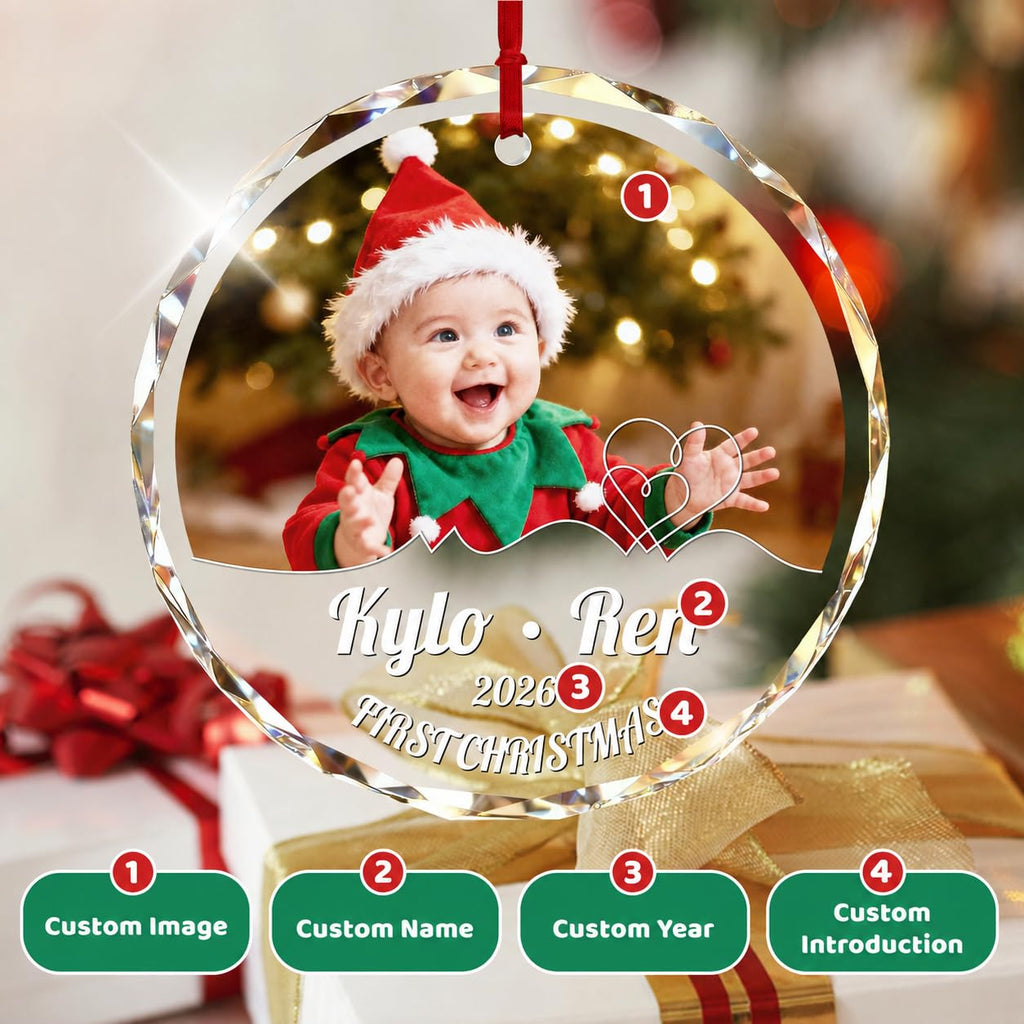 Custom Photo Crystal Glass Christmas Ornament Y3421