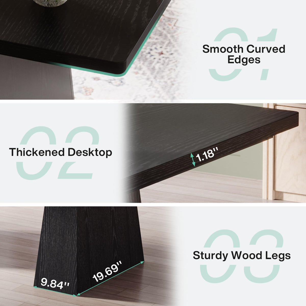 63-Inch Black Executive Desk with Double Pedestal V14961