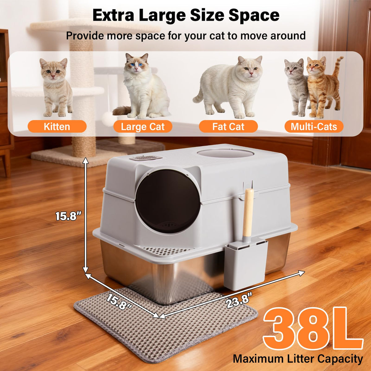 Stainless Steel Extra Large Enclosed Cat Litter Box Q724
