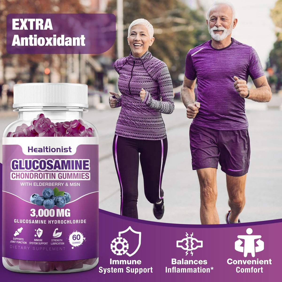 3000mg Glucosamine Chondroitin Gummies with MSM & Elderberry 120 Cts A8225