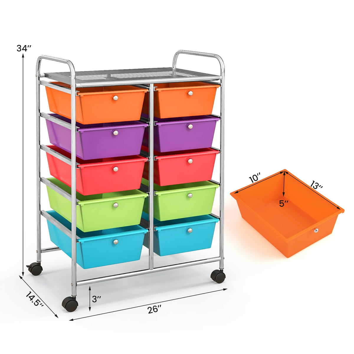 10 Drawer Rolling Storage Cart with Metal Frame S625167