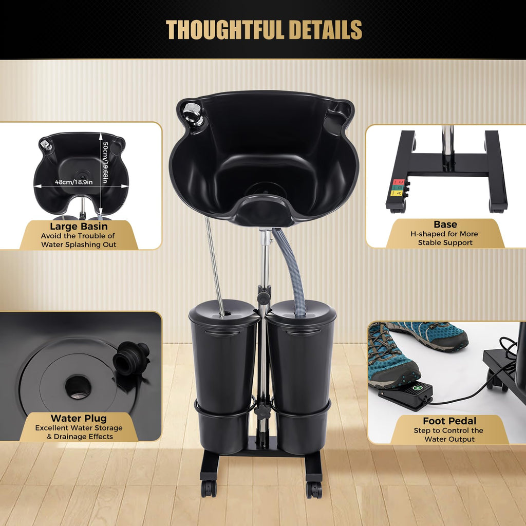 Portable Shampoo Bowl with Electric Pump and 4 Wheels D9535