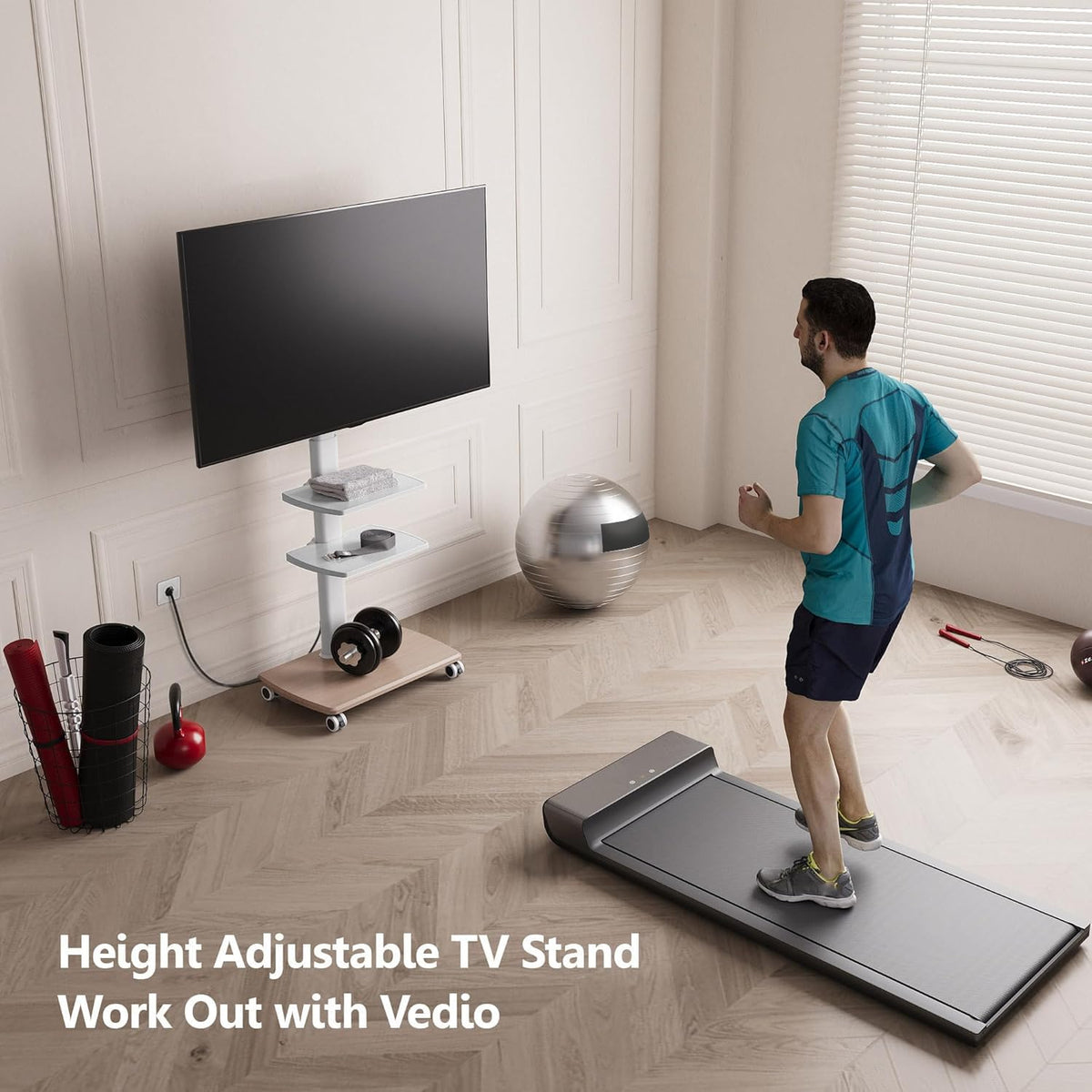 White Rolling TV Stand with Power Outlets Y998