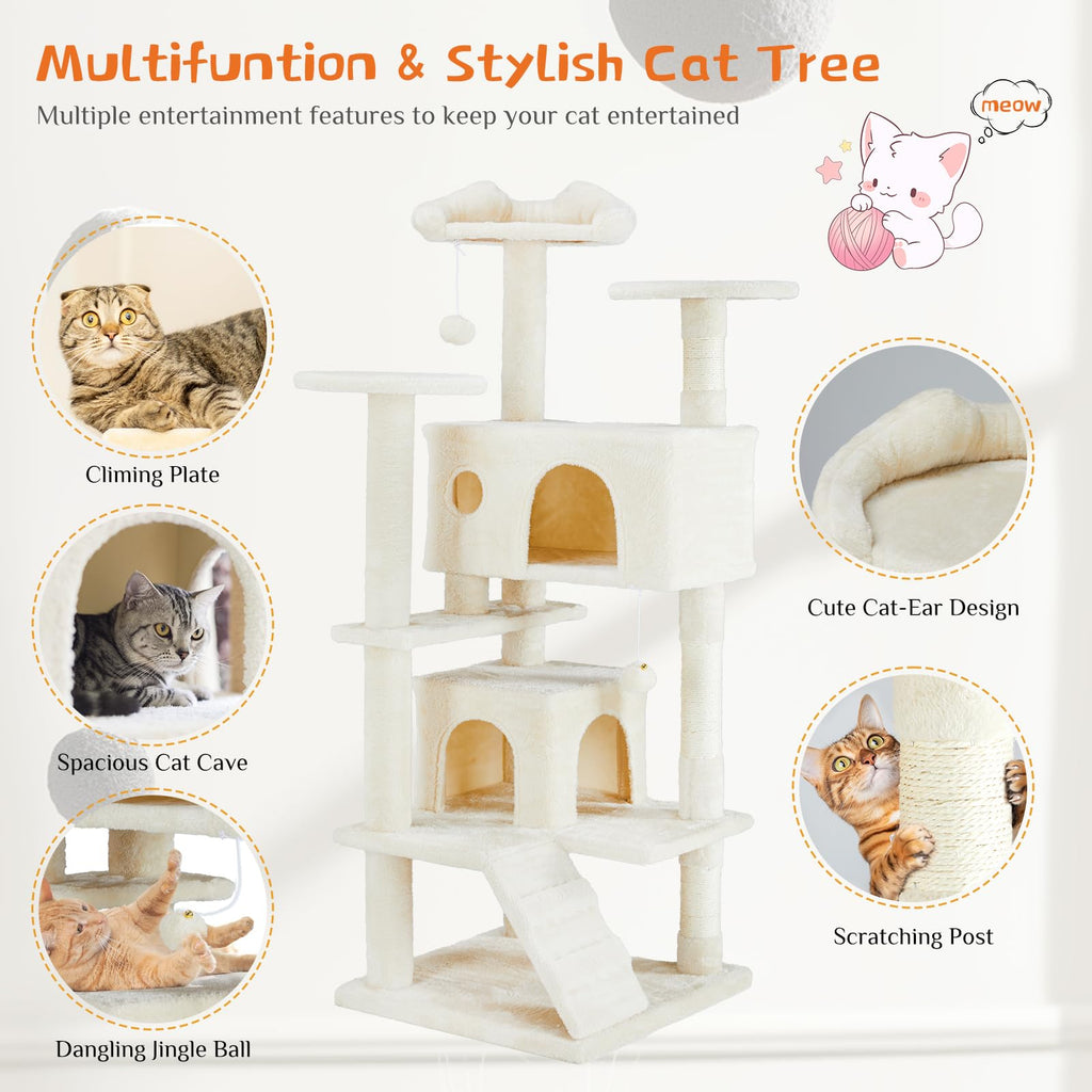 54-inch Cat Tree Tower with Scratching Posts B708213