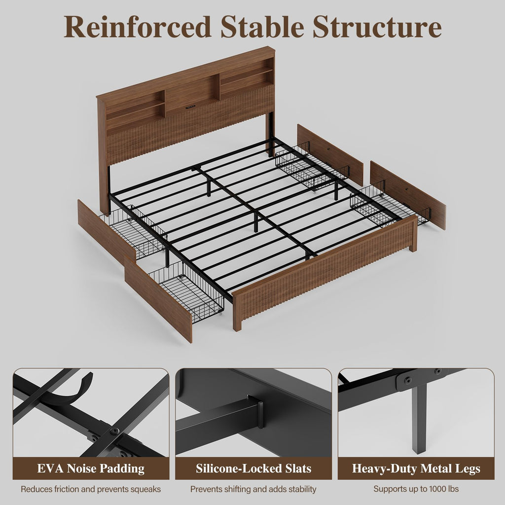 Queen Size Bed Frame with 4 Storage Drawers Q466719