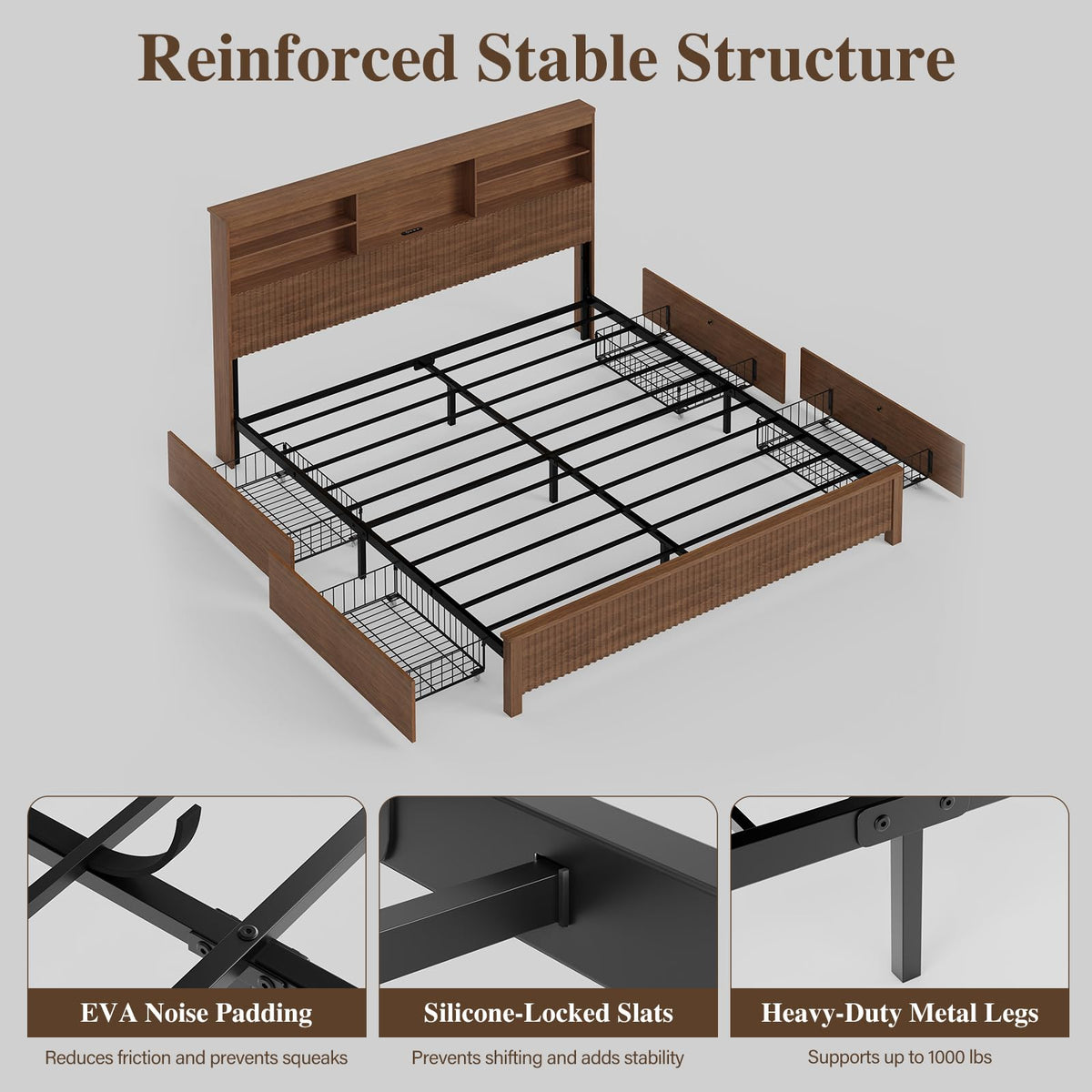 Queen Size Bed Frame with 4 Storage Drawers Q466719