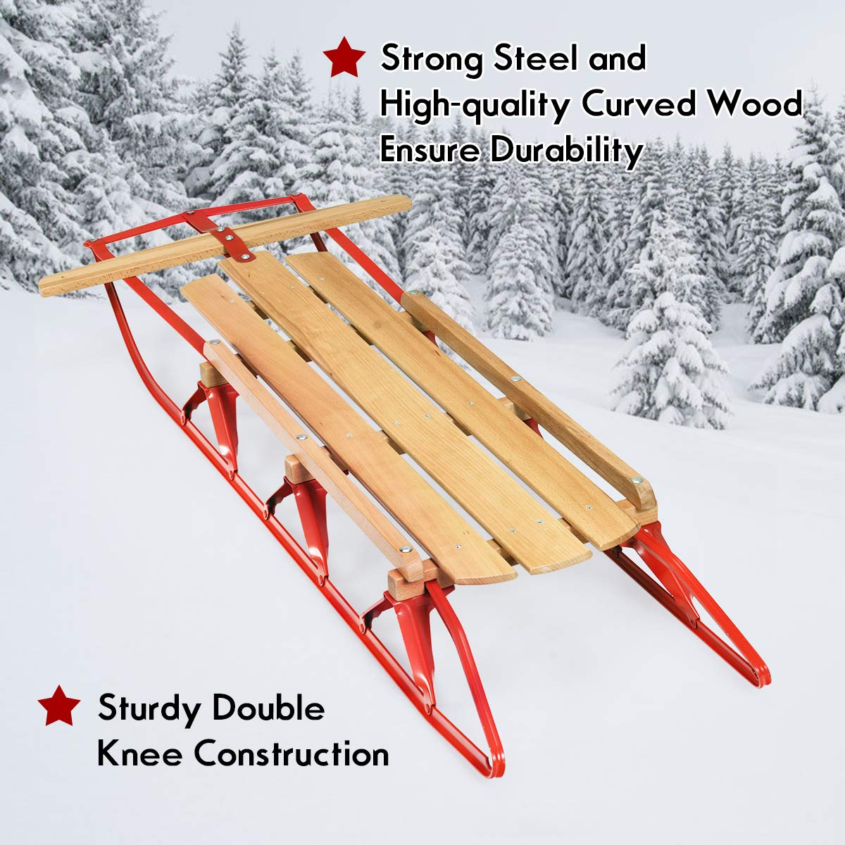 Wood Sled with Metal Runners and Steering Bar V702577