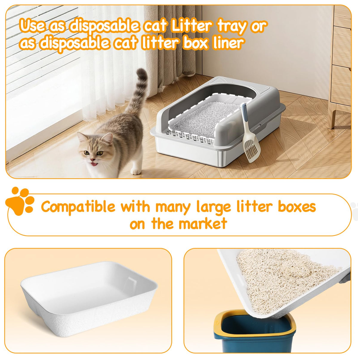 Disposable Cat Litter Boxes White Large 6-Pack E75977