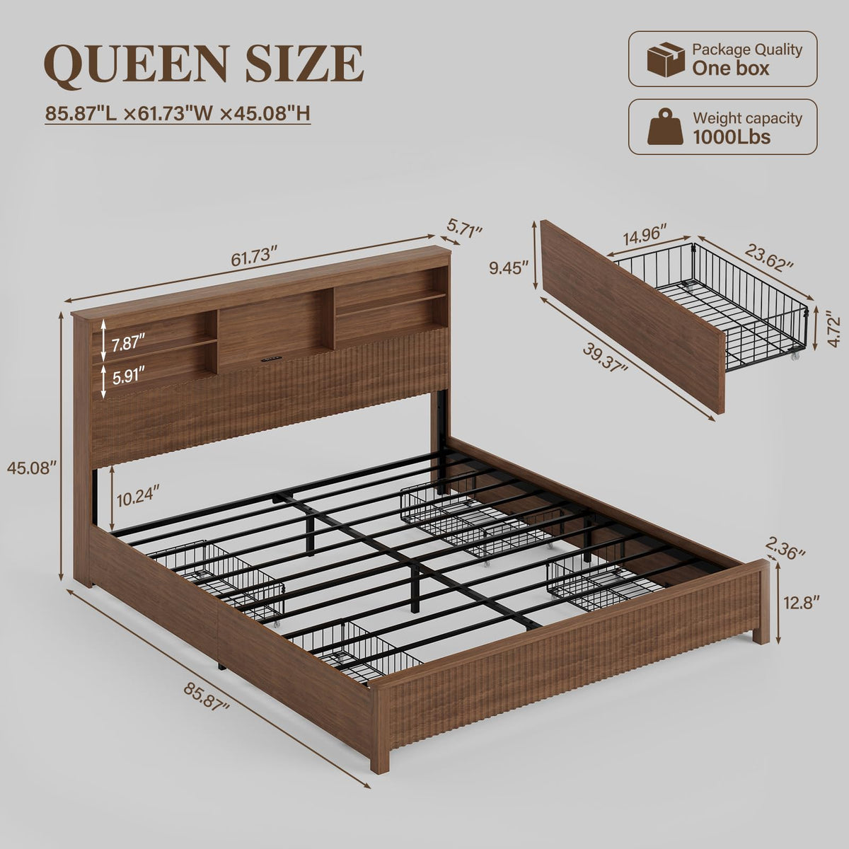 Queen Size Bed Frame with 4 Storage Drawers Q466719