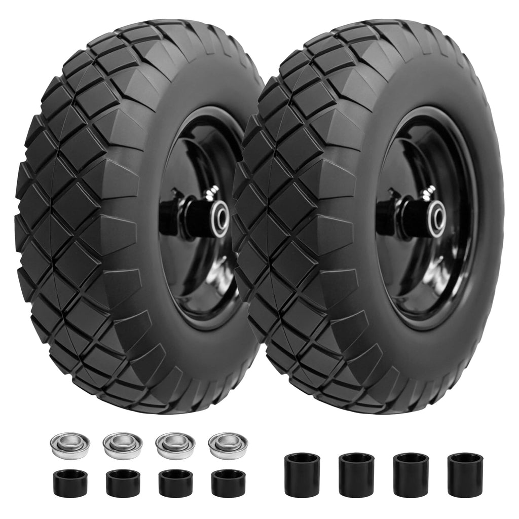 16" Flat Free Solid Rubber Wheelbarrow Wheels, 2 Pack P44142