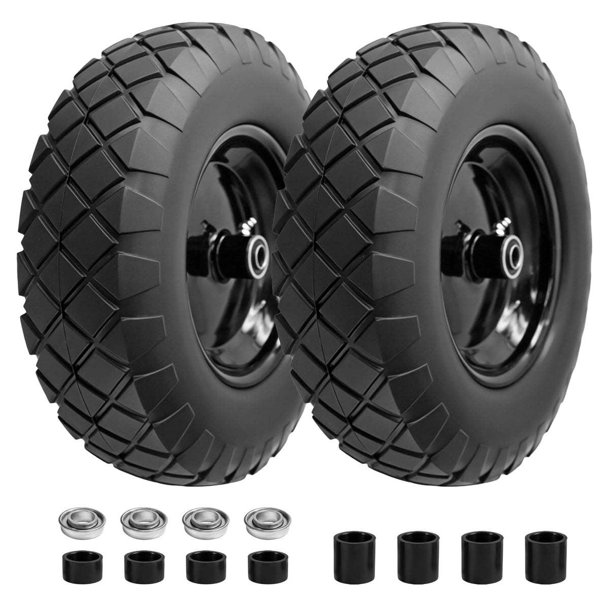 16" Flat Free Solid Rubber Wheelbarrow Wheels, 2 Pack P44142