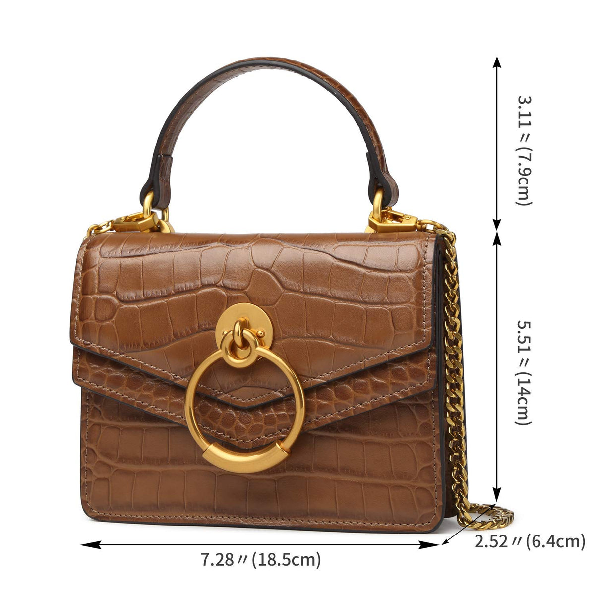 Croc Embossed Top Handle Leather Mini Crossbody Handbag U11223