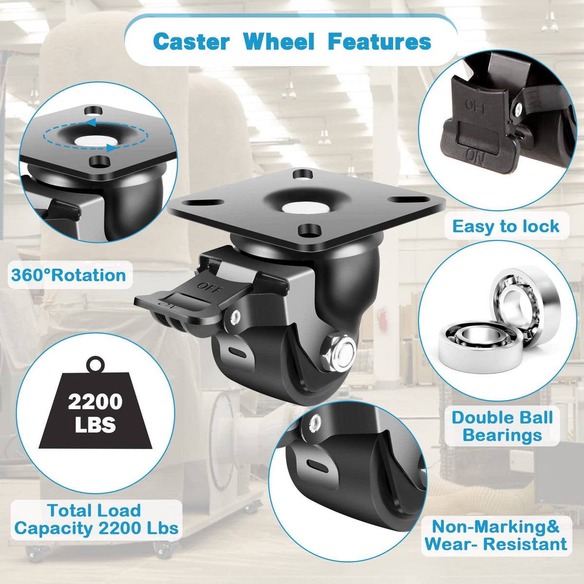 2-Inch Heavy Duty Casters Set of 4 with Brake U83341