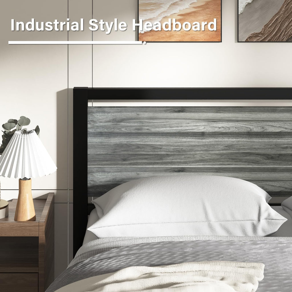 Twin Metal Bed Frame with Industrial Headboard T493