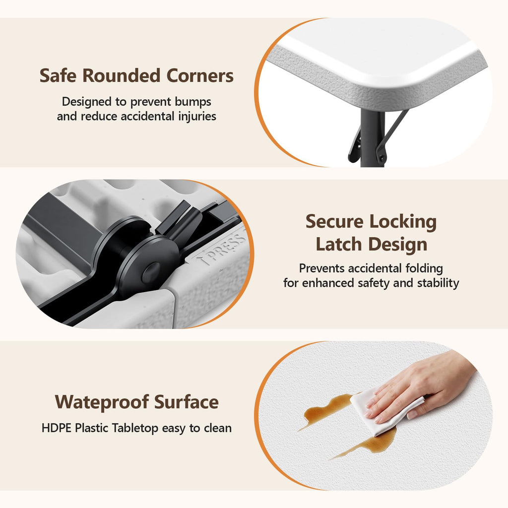 36" White Folding Table with Built-in Handle P38958