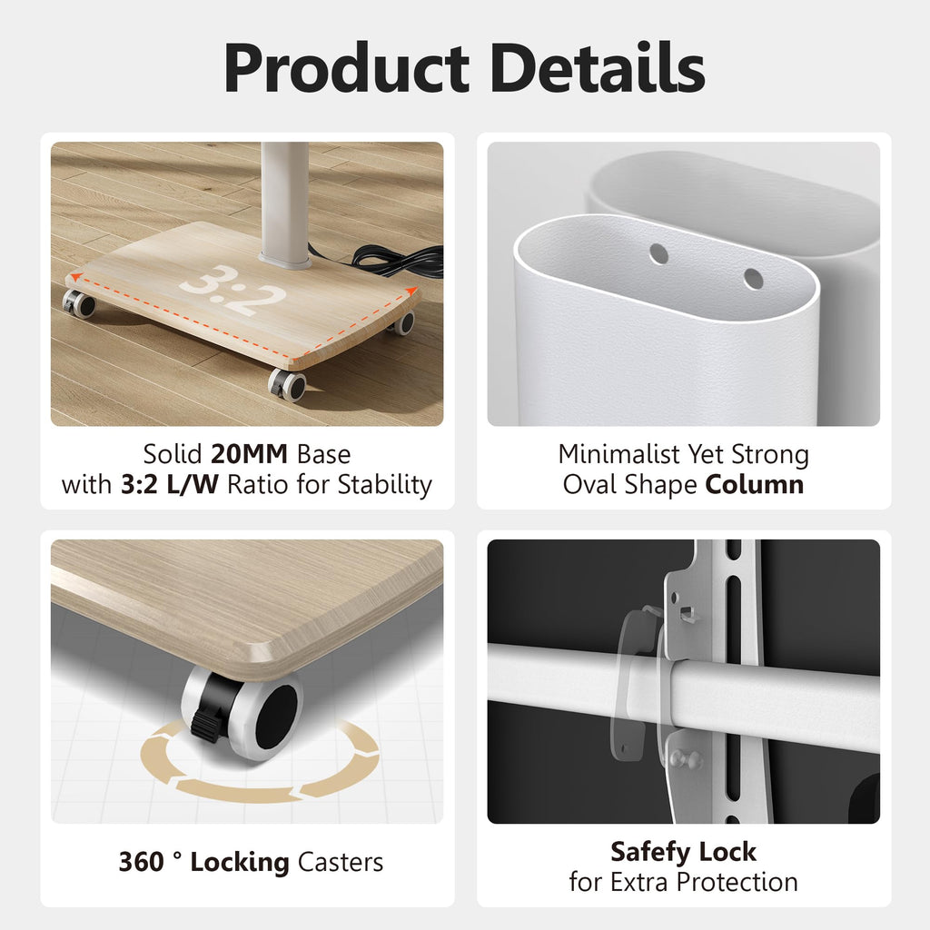 White Rolling TV Stand with Power Outlets Y998