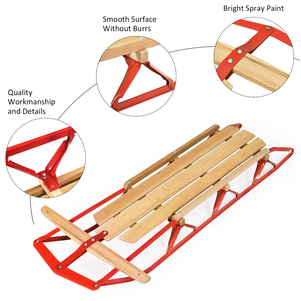 Wood Sled with Metal Runners and Steering Bar V702577